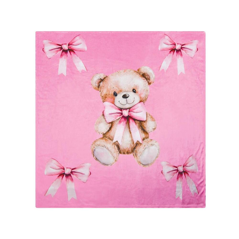 NEW ISCREAM kid's bella beary cute plush blanket in pink multi